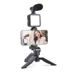 Vlogging Kit for Video Making with Mini Tripod Stand, LED Light & Phone Holder Clip and mic